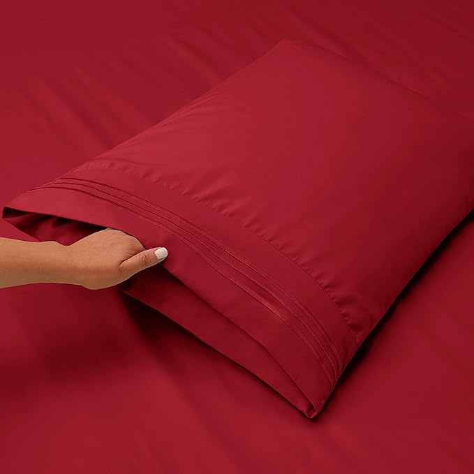 Nestl Full XL Sheet Set - Luxury 1800 Ultra-Soft Microfiber Full Extra Long Bed Sheets - Double Brushed - Deep Pockets - Easy Fit - 4 Piece Set - Bedding Sheets & Pillowcases (Full XL, Burgundy Red)