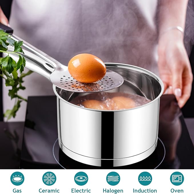 E-far Stainless Steel Saucepan with Lid Set - 1QT & 2QT, Triply Sauce Pan Induction Pot for Cooking, Boiling, Compatible with All Stoves, Visible Lid, Healthy & Non Toxic, Oven & Dishwasher Safe