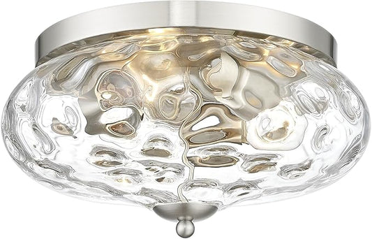Darkaway Large Ceiling Light Fixtures 3-Ight Flush Mount Indoor Outdoor Ceiling Light with Water ipple Glass Shade for Kitchen Bedroom Living Room Dining Room Entry Porch Nickel Finish