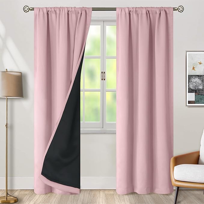 BGment Pink 100% Blackout Curtains for Bedroom, Black Out Living Room 84 inch Panels with Thermal Liner, Rod Pocket and Back Tab Double Layer Room Darkening Drapes, 2 Panels,Each 38 x 84 Inch