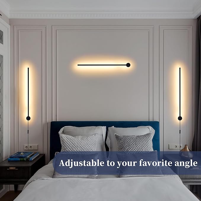 Dimmable Plug in Wall Sconce Set of 2, Black 23.6" LED Wall Light with Remote, Adjustable Color Temperature Brightness Wall lamp with Timer for Living Room,Bedroom and Accent Lighting