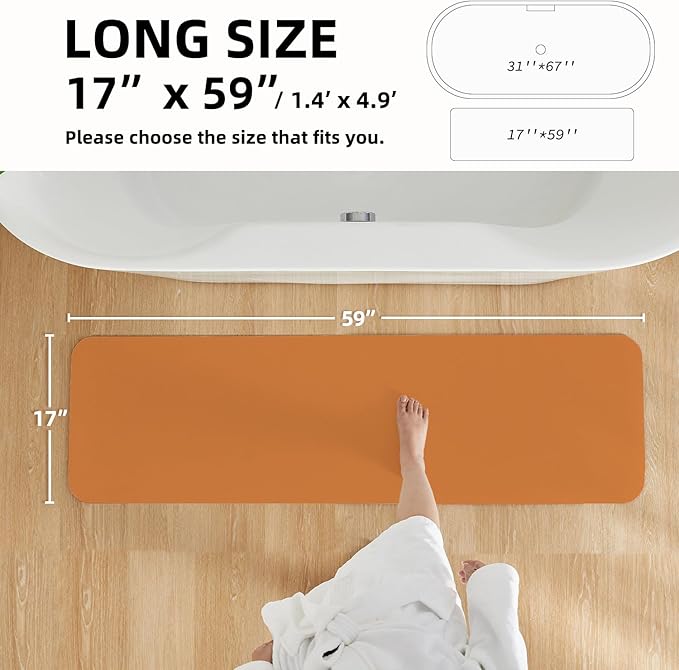 Bathroom Mat Quick Dry, Bathroom Rugs Non Slip Washable Thin Absorbent Bath Mat Fits Under Door Bathroom Floor Mat Perfect for Bath, Shower, or Sink 17"x59" Orange