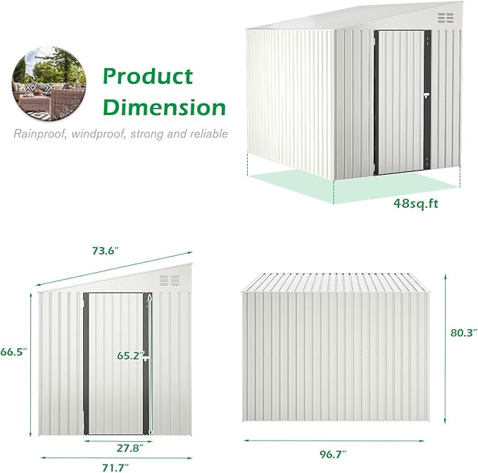 AECOJOY Outdoor 6x8 Metal Shed, Small Storage Shed & Outdoor Cabinet for Backyard, Patio in White