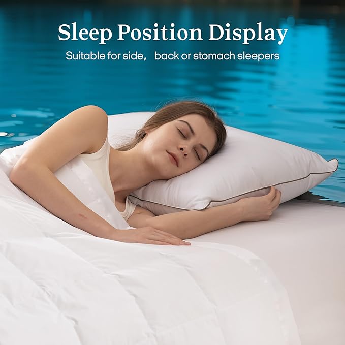 puredown® Goose Feathers and Down Pillows Queen Size Set of 2 - Made in USA Soft Fluffy Hotel Pillow, 100% Cotton Cover, Luxury Medium Firm Feather Pillows for Back, Stomach or Side Sleeper