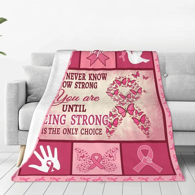Breast Cancer Gifts Breast Cancer Awareness Blanket Cozy Fleece Flannel Survivor Throw Blanket Soft Warm Plush Bedding Get Well Gifts for Women for Couch Sofa Bed 50"X60"
