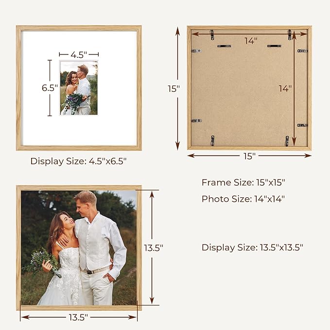 Axeman 14x14 Signature Picture Frame - Solid Oak Wood 14x14 Picture Frame With Mat to 5x7, Graduation Wedding Birthday Guest Book Party Signing, Hanging Hardware Included, Natural