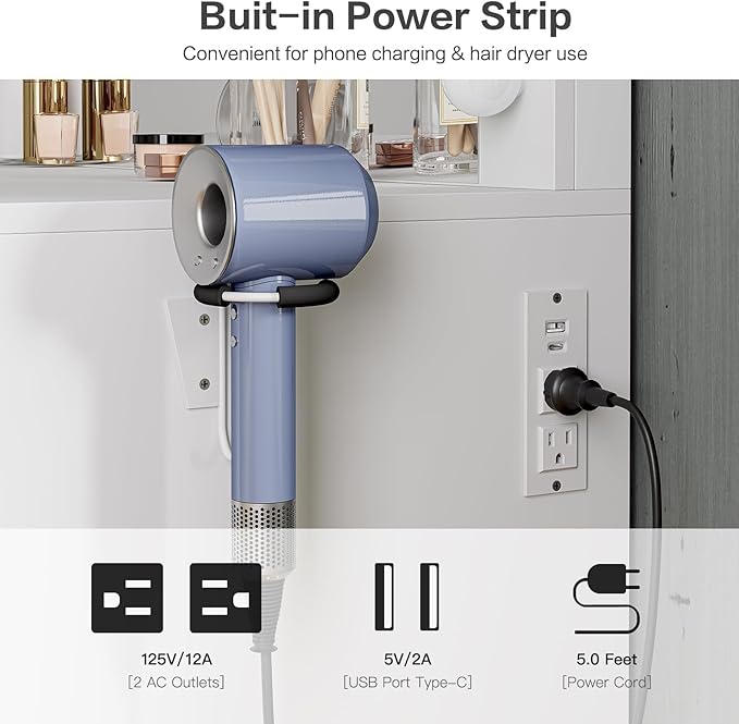 Vanity Desk with Mirror and Lights, Makeup Vanity Desk with Lights 3 Colors, Reinforced Glass Vanity, Makeup Vanity with 11 Storage Drawer (White, 7 Drawers)