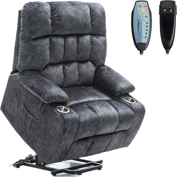 Heavy Duty Recliner Chairs with Cup Holders for Adults Big and Tall, Oversized Power Recliner Lift Chair for Elderly, Heat and Massage, Stand Up, Lay Flat 160 Degree Sleeping