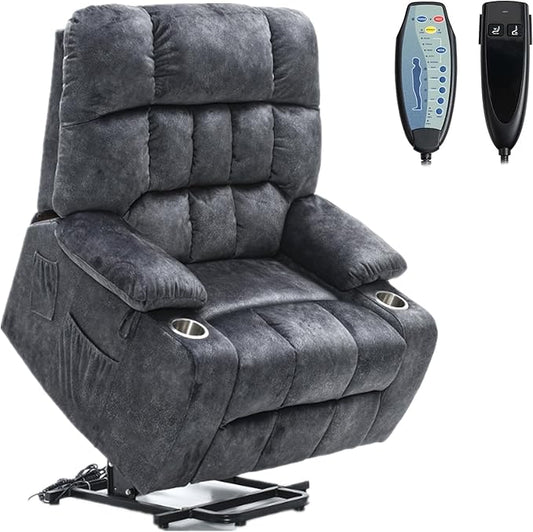 Heavy Duty Recliner Chairs with Cup Holders for Adults Big and Tall, Oversized Power Recliner Lift Chair for Elderly, Heat and Massage, Stand Up, Lay Flat 160 Degree Sleeping
