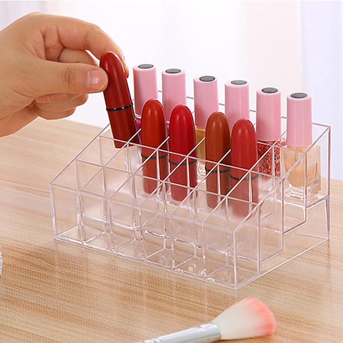 24 Spaces Lipstick Holder, Clear Acrylic Lipgloss Lipstick Organizer and Cosmetic Case Display Rack, Makeup Organizer for Lip Gloss Brushes Bottles More(6x4 Arrangement)
