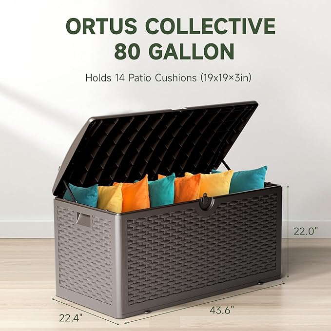 80 Gallon Resin Deck Box, Waterproof & Outdoor Indoor Lockable Storage Box for Patio Furniture Cushions Garden Tools (Brown)