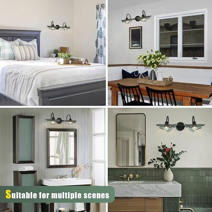 Black Wall Sconce 2 Light Bathroom Vanity Light Over Mirror, Modern Wall Light Fixture with Dark Glass Shade mid Century Wall Sconce Bedroom Wall sconces for Bedroom Hallway Living Room