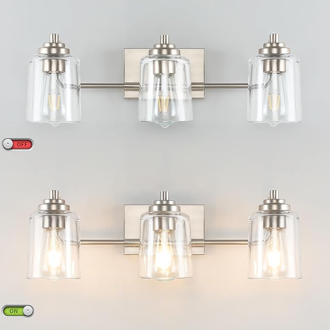 SOLFART Brushed Nickel Bathroom Lights Over Mirror 3 Lights Vanity Lights for Bathroom Bathroom Light Fixtures Vanity Lighting Mirror Lights