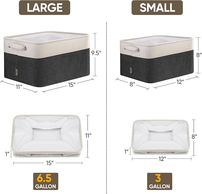 BALEINE 4 Pack Fabric Storage Bins for Shelves, Linen Storage Baskets for Organizing, Decorative Closet Bins for Clothes, Home (Black, 12"x8"x8")