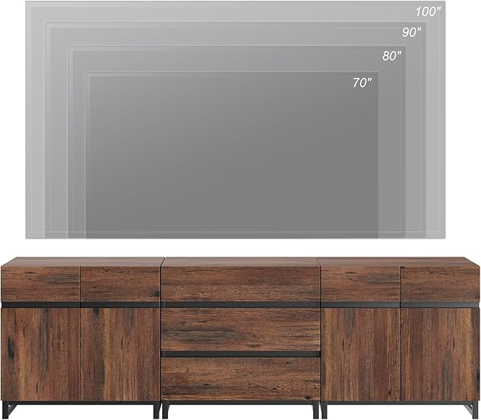 WAMPAT Modern TV Stand for TVs up to 100 inch, 3 in 1 TV Console with Adjustable Shelves and 3 Drawers, Media Console for Living Room, Bedroom, Brown