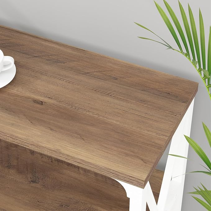 IBF Farmhouse Entryway Table, Wood TV Console Table, Rustic Metal Sofa Table, Industrial Hallway Tables with Storage Shelves, Modern Foyer Tables for Front Entry Way, White and Rustic Oak, 47 Inch