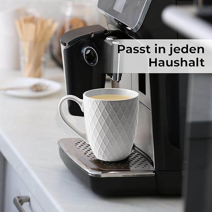 MIAMIO - Coffee Mugs set of 6 / Coffee Cups - 6 x 14 Oz Ceramic Mugs - Large Coffee Mugs - Microwave & Dishwasher safe - Palmanova Collection (White)