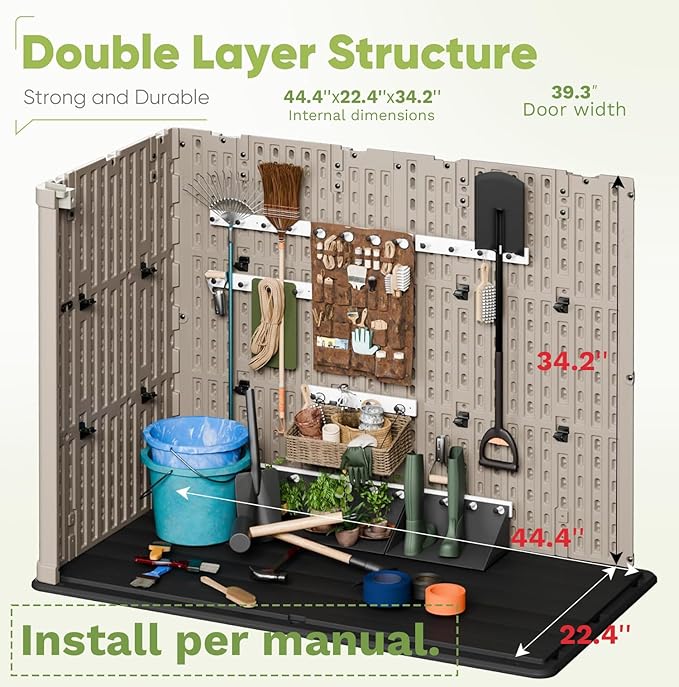 Devoko Outdoor Storage Cabinet 26 Cu Ft with Lockable Doors, Horizontal Storage Shed Waterproof Patio Tools Storage Box for Sofa Cushions, Gardening Tools and Accessories (Beige)