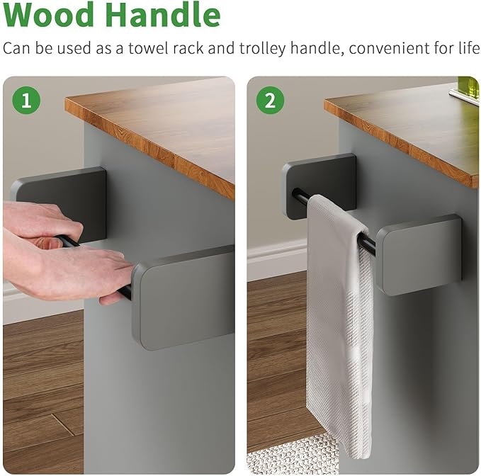 4 EVER WINNER Kitchen Island on Wheels with Storage Cabinet, Kitchen Island Cart with Spice Rack & Towel Rack, Rolling Kitchen Cart with Open Shelves, Portable Island with Drawer, Grey