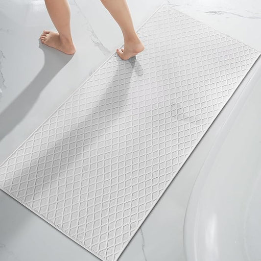 AMOAMI Bath-Mat, Ultra Thin Bathroom Mat Runner Rugs, Rubber Backed Bath Mats for Bathroom Non Slip, Absorbent Bath Rug for Bathroom Floor, Shower, Sink 2'x 4'(24" x 47") White