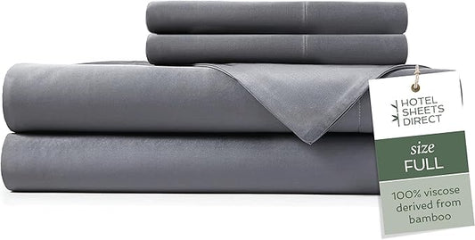 Hotel Sheets Direct 4 Piece Bed Sheet Set Full Size, 100% Viscose Derived from Bamboo Sheets Set with 2 Pillowcases, Cooling & Breathable Luxury Bedding, Moisture-Wicking & Silky Soft, Dark Gray