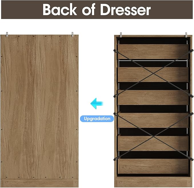 Fameill Dresser for Bedroom, Tall Dresser for Hallway, 6 Drawer Wide Dresser Organizer with Charging Station for Closet, Wood Dresser with Metal Handles, Oak
