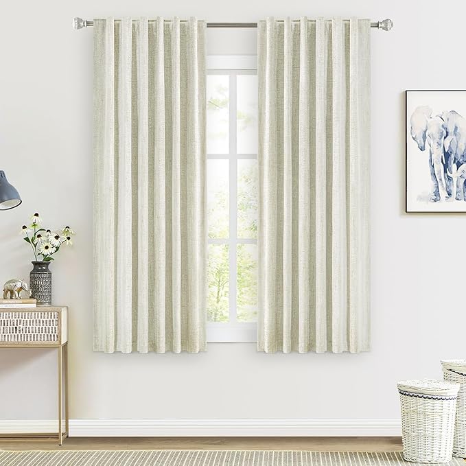 Cream White 100% Blackout Curtains 63 inches Length Long, Thermal Insulated Drapes Rod Pocket/Back Tab/Clip Rings Room Darkening for Living Room Bedroom 2 Panels Set 52x63 Natural