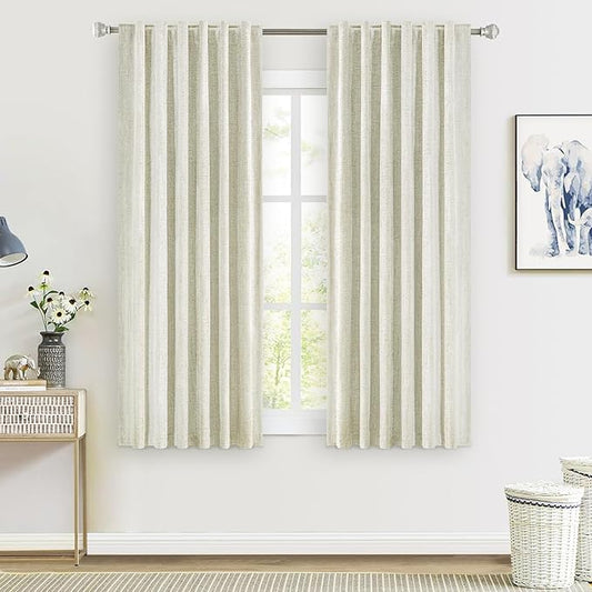 Cream White 100% Blackout Curtains 63 inches Length Long, Thermal Insulated Drapes Rod Pocket/Back Tab/Clip Rings Room Darkening for Living Room Bedroom 2 Panels Set 52x63 Natural