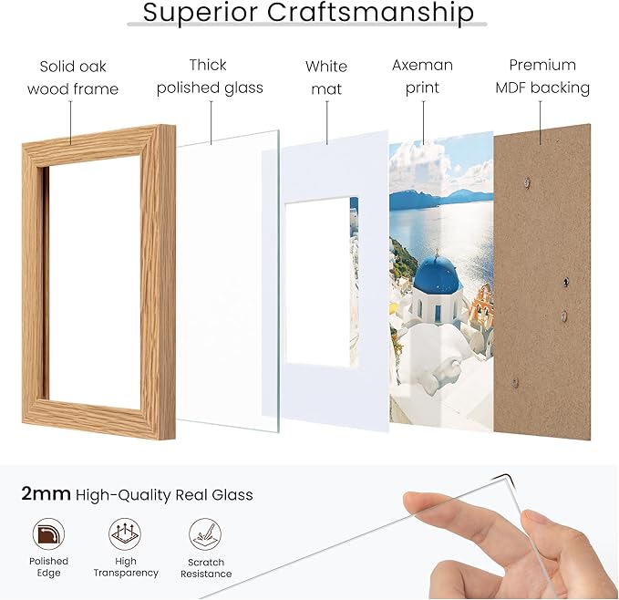 Axeman 12x18 Poster Frame | Solid Oak Wood 12 x 18 Picture Frame With Mat for 8.5x11 | 18''x12'' Wood Frame | Tempered Glass and Hanging Hardware Included Home Wall Decor Hanging Frame | Natural