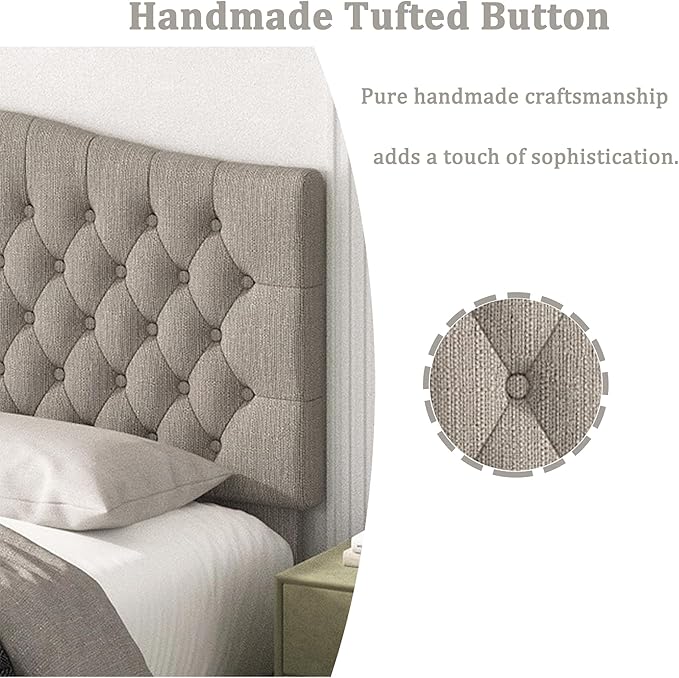 King Headboard Only, Upholstered Headboard King for Adjustable Bed Linen Tufted Calking Size Wall Mounted Head Board with Solid Wood Legs Head Board, Linen