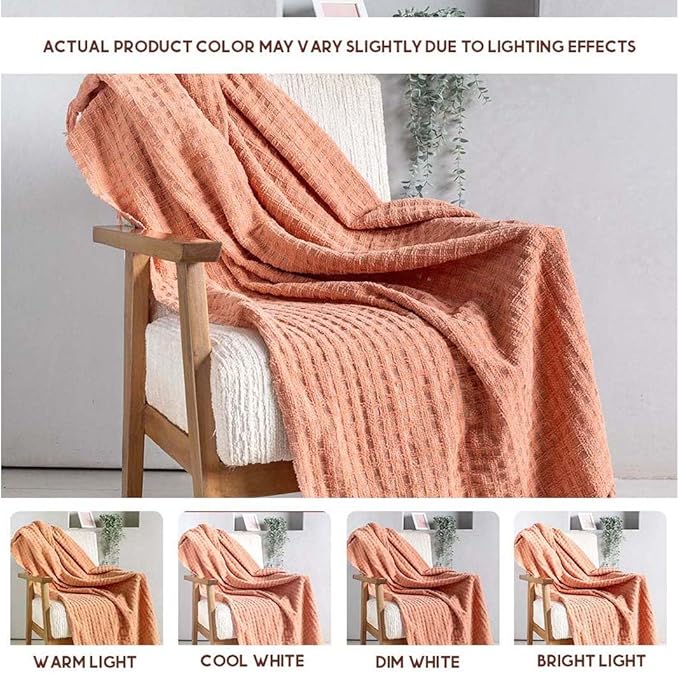 Folkulture Throw Blanket | (60 x 50) Chunky Knit Blanket for Bed, Couch | Boho Chenille White Thick Knitted Throw Blanket | Ultra Soft, Plush, Lightweight, Machine Wash, Giftable Throws