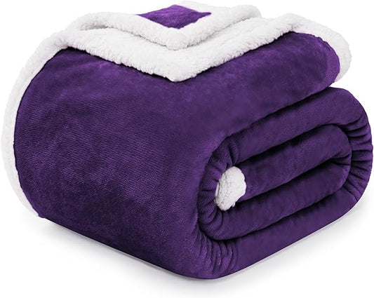 BEAUTEX Sherpa Fleece Throw Blankets, Soft Fluffy Flannel Plush Blanket and Throw, Fuzzy Cozy Purple Cuddle Blankets for Couch Bed Sofa Adults (50" x 60", Purple)