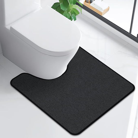 Toilet Rugs U Shaped Washable 24x20, Ultra Thin Toilet Rug Super Absorbent, Toilet Mat Rubber Backing Non-Slip, Toilet Mats Machine Washable Dry Quickly, Contour Bathroom Shower/Kids-Black