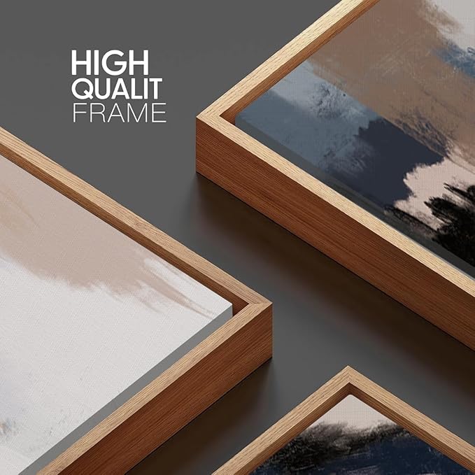 Extra Large Blue Neutral Wall Art Decor Modern Abstract Wall Painting Framed Artwork for Living Room Bedroom Office 24x36 Inch Set of 3