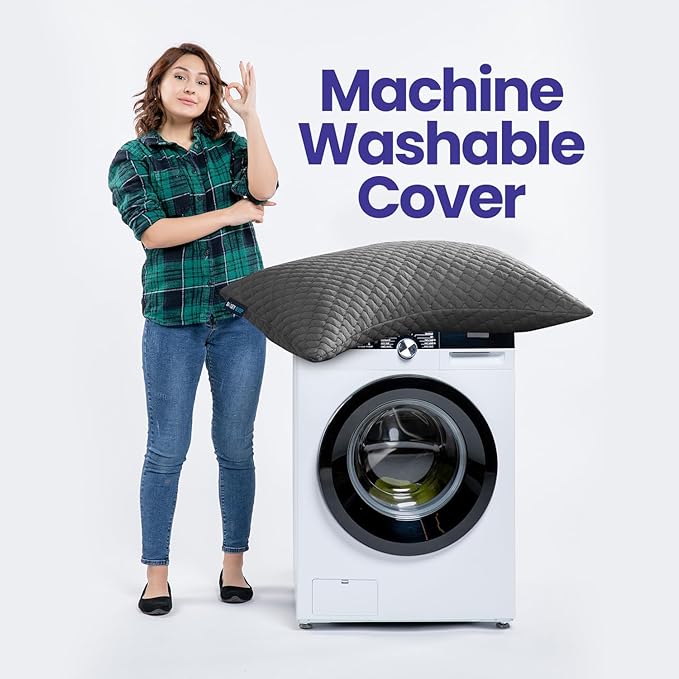 Sidney Sleep Set of 2 Queen Size Bed Pillows for Side and Back Sleepers - Adjustable Filling - Memory Foam Pillows for Neck and Shoulder Pain - Customizable Loft - Extra Foam Included (Grey)