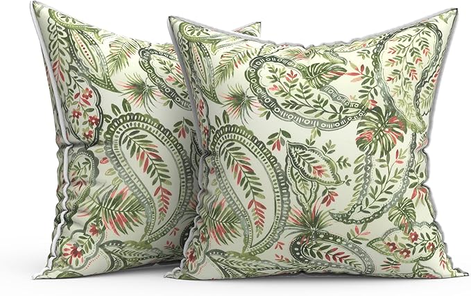 Outdoor Throw Pillow Covers Pack of 2, Decorative Water Repellent Square Pillow Cases 18x18 Inch, Patio Pillowcases for Home Patio Furniture Use, Faylinn Shadow Paisley