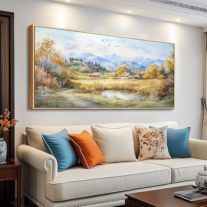 PHAOHUAXM Large Canvas Wall Art For Living Room Wall Decor For Bedroom Office Dining Room Rural Landscape Wall Painting Printing Artwork Pictures Farmhouse Home Decoration Mural 30 x60 Wood Frame