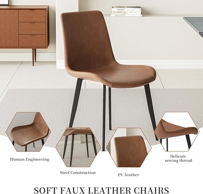 47.2"- 62.9" Extendable Dining Table with 4 Brown Dining Chairs, Modern Kitchen Table Set for 4, Thickened Expandable MDF Wooden Table with Metal Legs for Dining Room, Kitchen, Home