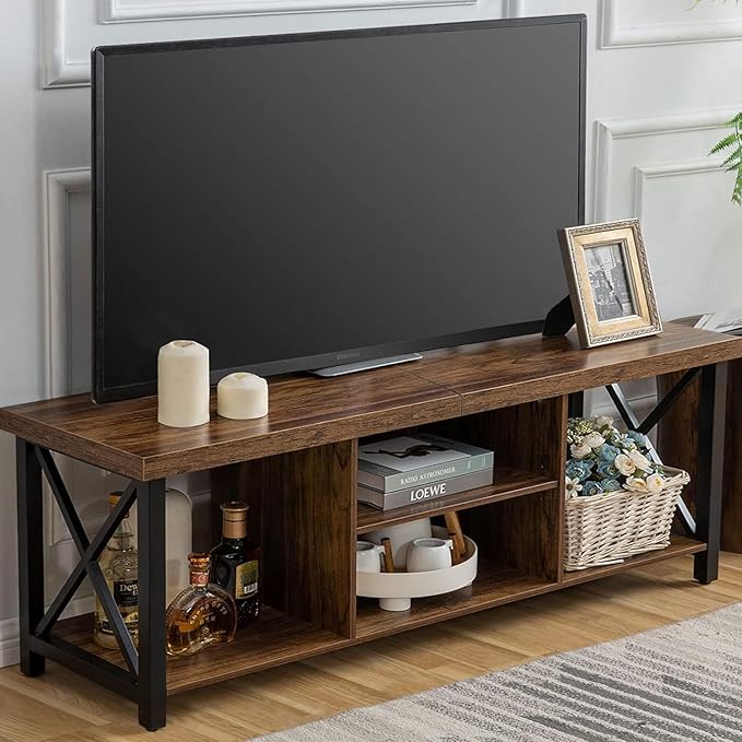 GAZHOME TV Stand for TV up to 65 Inches, TV Cabinet with Open Storage, TV Console Unit with Shelving for Living Room, Entertainment Room, Rustic Brown