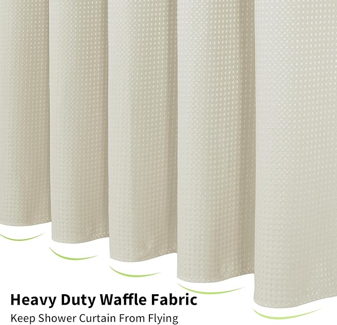 Colorful Star 256GSM Waffle Weave Heavy Duty Shower Curtains, No Hook Shower Curtain with Snap in Fabric Liner, Hotel Style Waterproof Bathroom Curtain Set, 72 x 81 Inch, Ivory