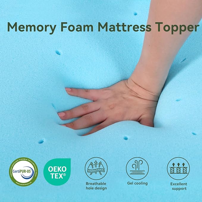 BedsPick King Mattress Topper, 2 Inch Gel Memory Foam Mattress Topper, with Soft Cover, Pressure-Relieving Bed Topper, Non-Slip Design, CertiPUR-US Certified