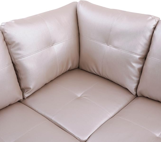 NicBex Sectional Couch 2 Pieces 66.5" L Sofa with Right Chaise Faux Leather L Shaped Cloud Couch for Living Room Furniture Sets with Cushion, Modular Sofa for Living Room & Small Apartment, Latte