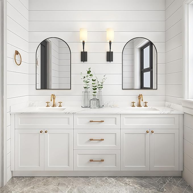 16" x 20" Black Arched Mirror, Arch Bathroom Wall Mirror, Metal Frame Arched Top Bathroom Vanity Mirror for Living Room, Bedroom, Entryway, Tempered Glass, Shatter Proof