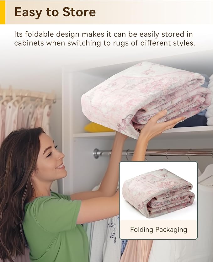 Area Rugs 5'x7' Washable Non-Slip, Floral Vintage Distress Print Pattern Medallion Carpet for Living Room Bedroom Dining Room, Pink Greypink Cute