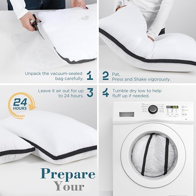 viewstar Pillows Queen Size Set of 2, Hotel Quality Cooling Down Alternative Gusseted Bed Pillows for Side, Back, or Stomach Sleepers, Black