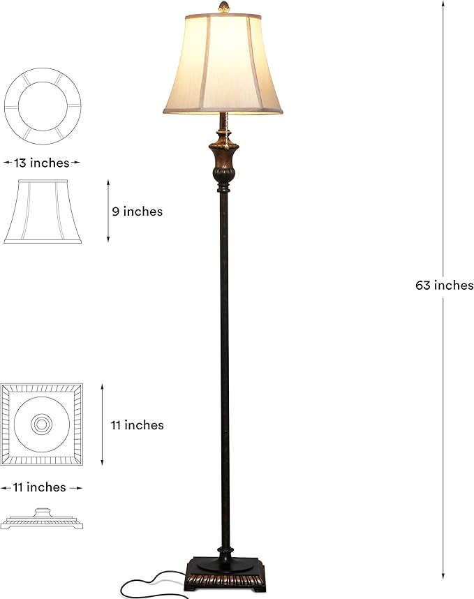 Brightech Sophia LED Floor Lamp, Tall Mid-Century Modern Lamp with Bell Shape Fabric Shade, Great for Bedroom & Living Room Decor - Bronze