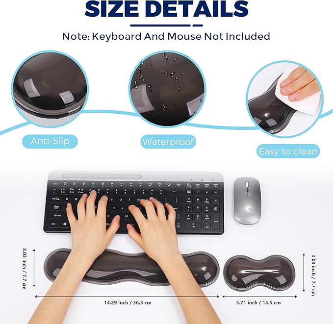 Gel Wrist Rest for Keyboard and Mouse, Wrist Rest for Keyboard, Mouse Wrist Support, Pain Relief, Cool Touch, Non-Skid, Keyboard Wrist pad