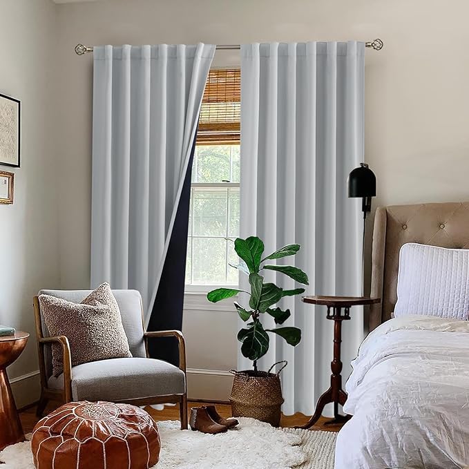BGment Full Blackout Curtains with Thermal Insulation Liner Curtains 90 Inches Long, Rod Pocket and Back Tab Double Layer Room Darkening Window Curtain for Bedroom(52 x 90 Inch, 2 Panels, Light Grey)