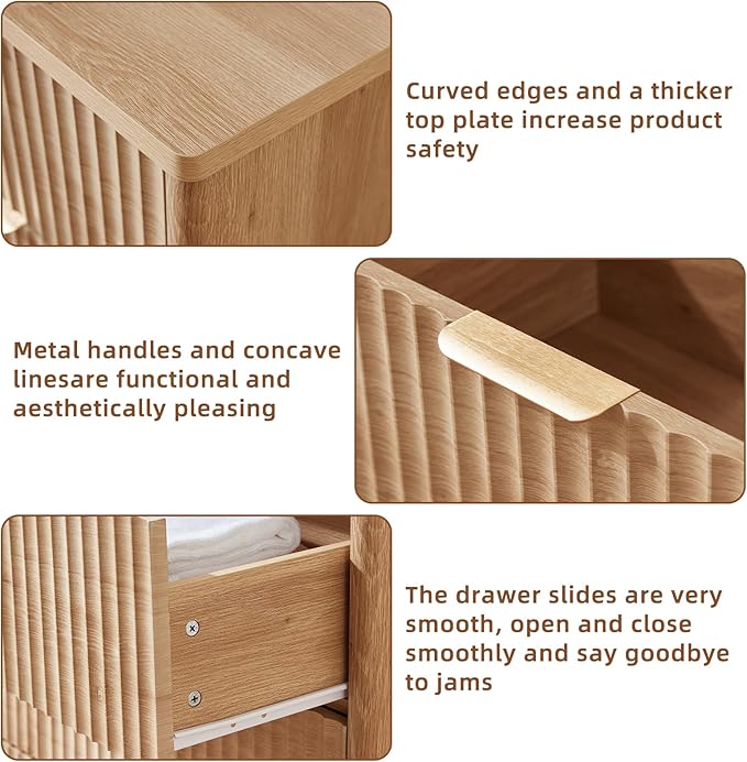LEYAOYAO Fluted 5 Drawers Dresser for Bedroom Set of 2, 41" Tall Modern Chest of Drawers with Metal Handle, Curved Profile Design,Natural Wood Drawer Organizer for Bedroom, Living Room, Hallway