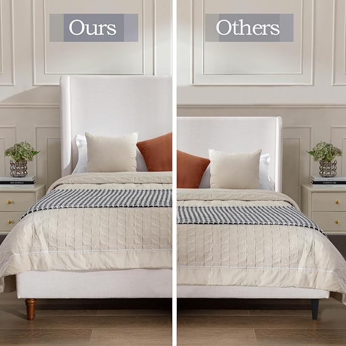 GDFStudio Tall Headboard Upholstered Bed,Queen Size Platform Bed Frame with Headboard Wingback,54" High No Box Spring Needed Easy Assembly Elegant Simplicity Textured Ivory Canvas